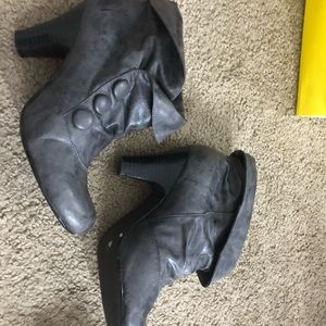 Gray leather booties